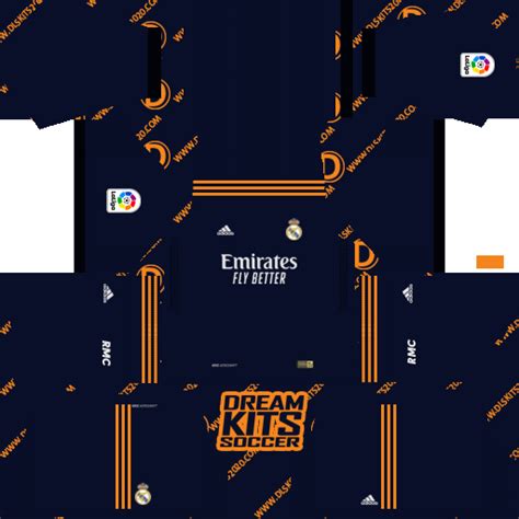 The Nike Chelsea 23-24 away shirt is a dark shade of navy and bears a graphic pattern of jagged blue lines on the torso. . Dream league soccer adidas kits